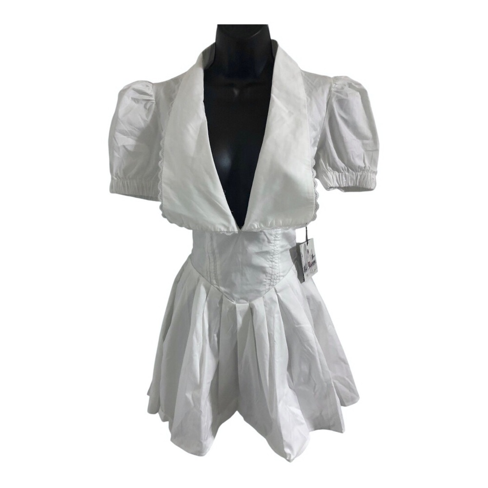 White fit & flare oversized lapel HOUSE OF CB Piera style babydoll dress size L